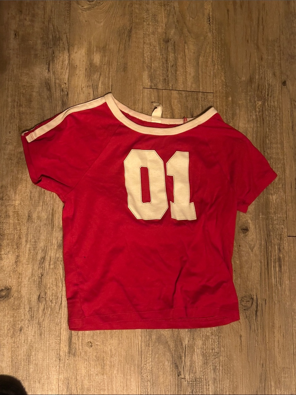 Girls' Red '01' Short Sleeve Tee with White Trim